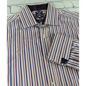 English Laundry Men’s Dress Shirt 15 1/2 32/33 French Cuff Striped Multicolor
